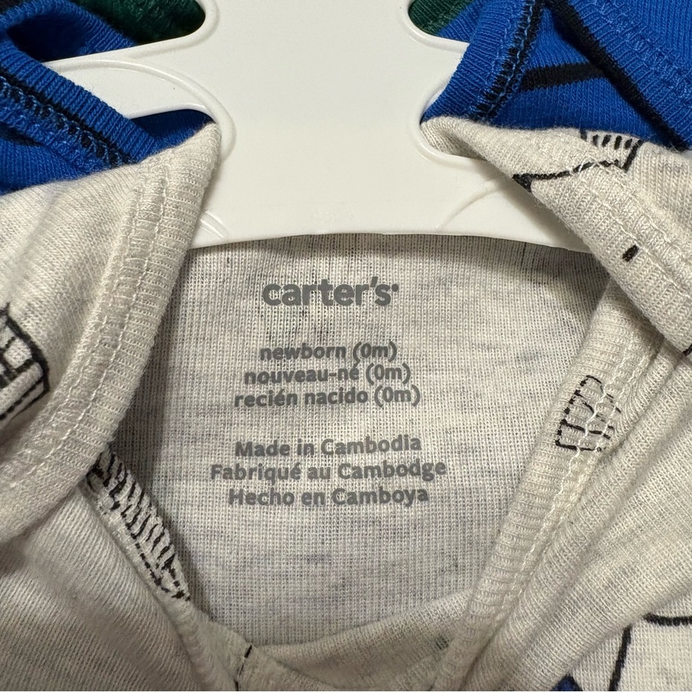NWT Carter's Newborn 4 Piece Gray/Blue/Green Animal/Stripe Print Bodysuits - Picture 6 of 8